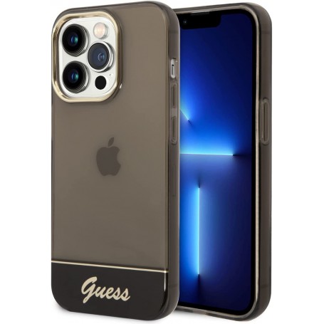 Funda Guess Rígida Translúcida para Apple iPhone 14 Pro Color Negro con logo dorado GUHCP14LHGCOK