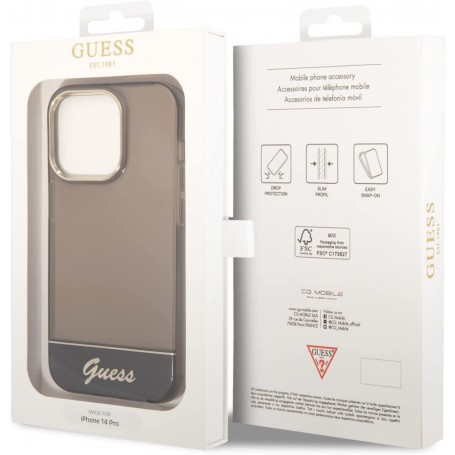 Funda Guess Rígida Translúcida para Apple iPhone 14 Pro Color Negro con logo dorado GUHCP14LHGCOK