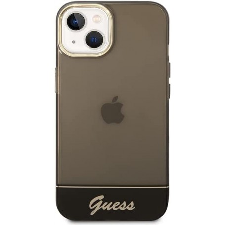 Funda Guess Rígida Translúcida para Apple iPhone 14 Color Negro con logo dorado GUHCP14SHGCOK