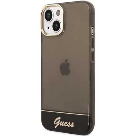 Funda Guess Rígida Translúcida para Apple iPhone 14 Color Negro con logo dorado GUHCP14SHGCOK