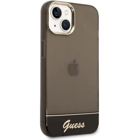 Funda Guess Rígida Translúcida para Apple iPhone 14 Color Negro con logo dorado GUHCP14SHGCOK