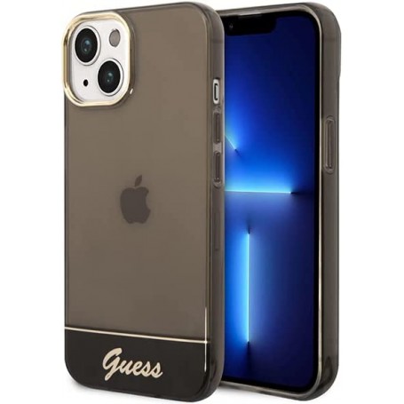 Funda Guess Rígida Translúcida para Apple iPhone 14 Color Negro con logo dorado GUHCP14SHGCOK