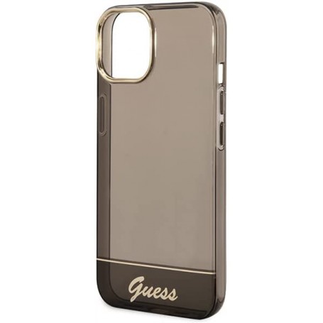 Funda Guess Rígida Translúcida para Apple iPhone 14 Color Negro con logo dorado GUHCP14SHGCOK