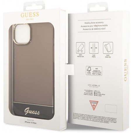 Funda Guess Rígida Translúcida para Apple iPhone 14 Color Negro con logo dorado GUHCP14SHGCOK