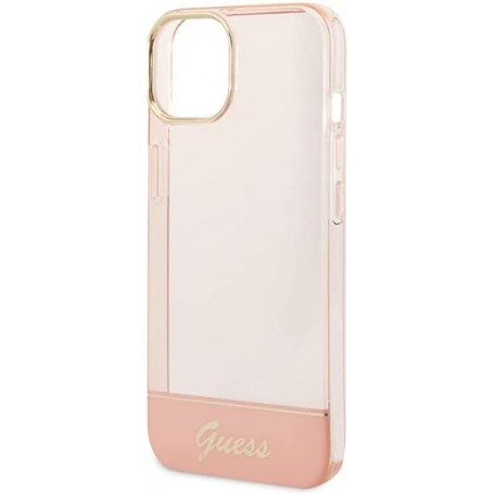 Funda Guess Rígida Translúcida para Apple iPhone 14 Color Rosa con logo dorado GUHCP14SHGCOP