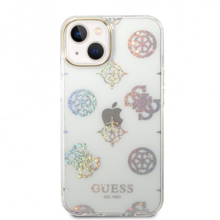 Funda Guess Rígida Translúcida con Peonías Brillantes para Apple iPhone 14 Color Blanco GUHCP14SHTPPTH