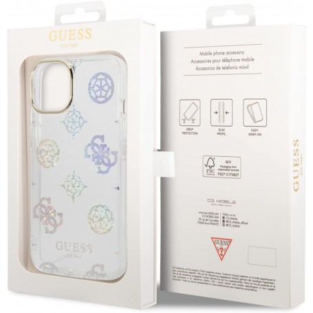 Funda Guess Rígida Translúcida con Peonías Brillantes para Apple iPhone 14 Color Blanco GUHCP14SHTPPTH