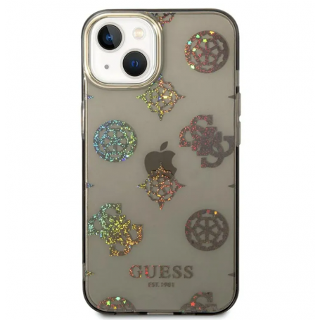 Funda Guess Rígida Translúcida con Peonías Brillantes para Apple iPhone 14 Color Negro GUHCP14SHTPPTK