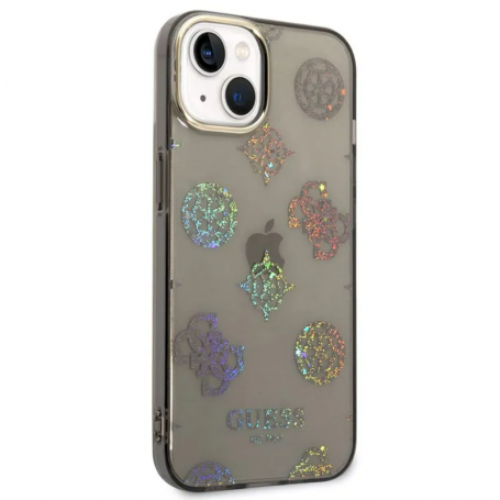 Funda Guess Rígida Translúcida con Peonías Brillantes para Apple iPhone 14 Color Negro GUHCP14SHTPPTK