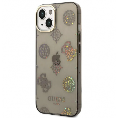 Funda Guess Rígida Translúcida con Peonías Brillantes para Apple iPhone 14 Color Negro GUHCP14SHTPPTK