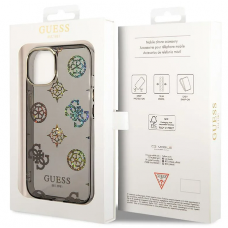 Funda Guess Rígida Translúcida con Peonías Brillantes para Apple iPhone 14 Color Negro GUHCP14SHTPPTK