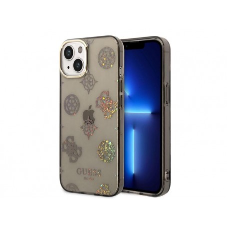Funda Guess Rígida Translúcida con Peonías Brillantes para Apple iPhone 14 Color Negro GUHCP14SHTPPTK