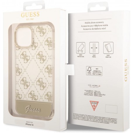 Funda Rígida Guess diseño 4G para Apple iPhone 14 Color Dorado GUHCP14SHG4MHG