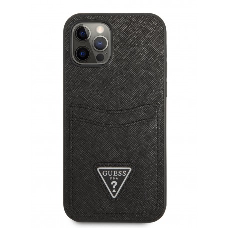 Funda Guess diseño Saffiano con tarjetero para Apple iPhone 12 | 12Pro color Negro GUHCP12MPSATPK