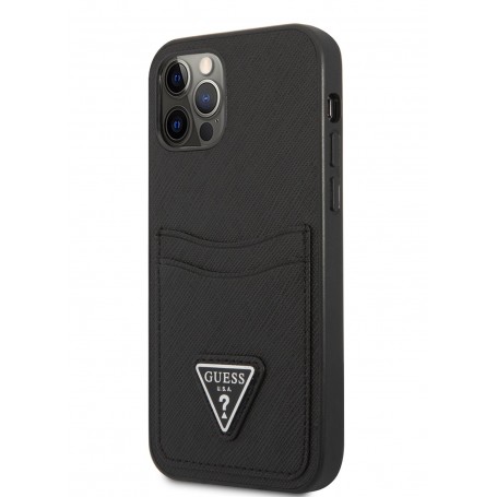 Funda Guess diseño Saffiano con tarjetero para Apple iPhone 12 | 12Pro color Negro GUHCP12MPSATPK