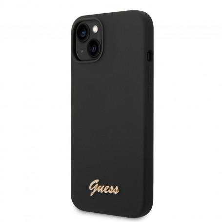 Funda Guess de Silicona para Apple iPhone 14 Plus Color Negro con logo dorado GUHCP14MSLSMK
