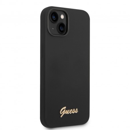 Funda Guess de Silicona para Apple iPhone 14 Plus Color Negro con logo dorado GUHCP14MSLSMK