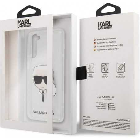 Funda Rígida Karl Lagerfeld para Samsung Galaxy S21 Plus diseño cara de Karl Transparente KLHCS21MKTR