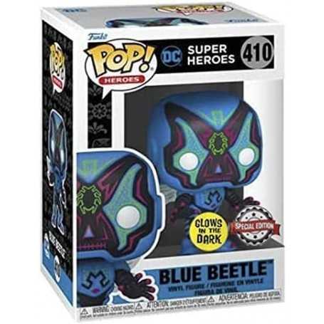 Figura Funko Pop! Día de los Muertos Blue Beetle (Escarabajo Azul) Modelo 410 | 59898 Edición Especial Brilla en la Oscuridad