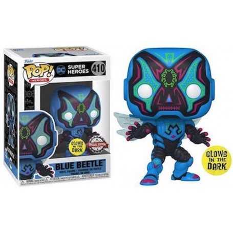 Figura Funko Pop! Día de los Muertos Blue Beetle (Escarabajo Azul) Modelo 410 | 59898 Edición Especial Brilla en la Oscuridad