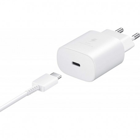 Cargador Samsung 25W Modelo EP-TA800XW y Cable USB C Carga Rápida Blanco Sin Embalaje