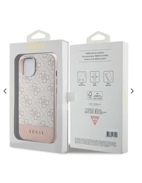 Funda Rígida Guess diseño 4G para Apple iPhone 15 |14 | 13 Color Rosa GUHCP15SG4GLPI