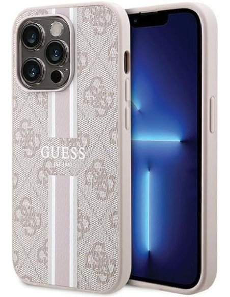 Funda Rígida Guess diseño 4G para Apple iPhone 15 Pro Color Rosa Franjas Verticales GUHMP15LP4RPSP
