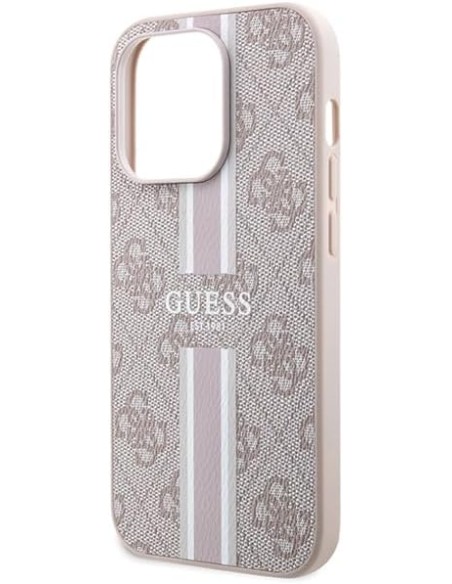 Funda Rígida Guess diseño 4G para Apple iPhone 15 Pro Color Rosa Franjas Verticales GUHMP15LP4RPSP