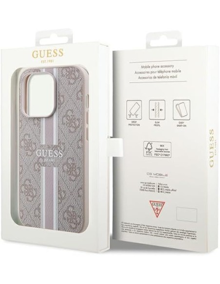 Funda Rígida Guess diseño 4G para Apple iPhone 15 Pro Color Rosa Franjas Verticales GUHMP15LP4RPSP