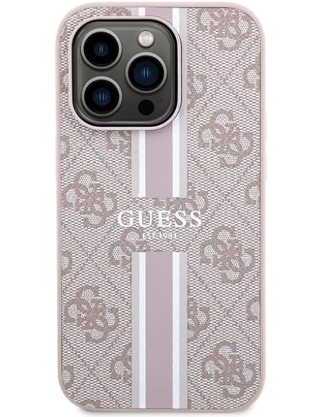 Funda Rígida Guess diseño 4G para Apple iPhone 15 Pro Max Color Rosa Franjas Verticales GUHMP15XP4RPSP
