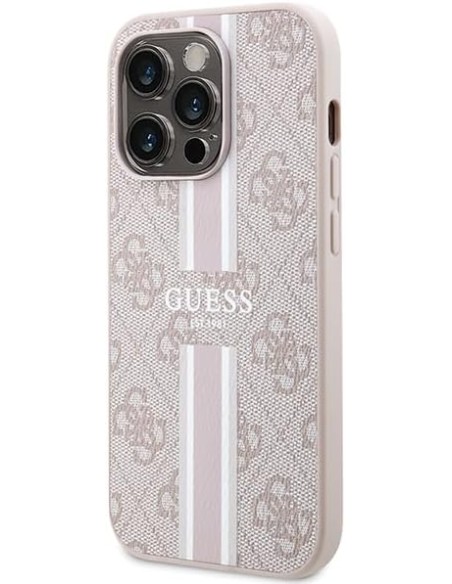 Funda Rígida Guess diseño 4G para Apple iPhone 15 Pro Max Color Rosa Franjas Verticales GUHMP15XP4RPSP