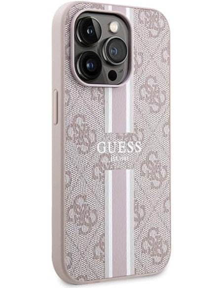 Funda Rígida Guess diseño 4G para Apple iPhone 15 Pro Max Color Rosa Franjas Verticales GUHMP15XP4RPSP
