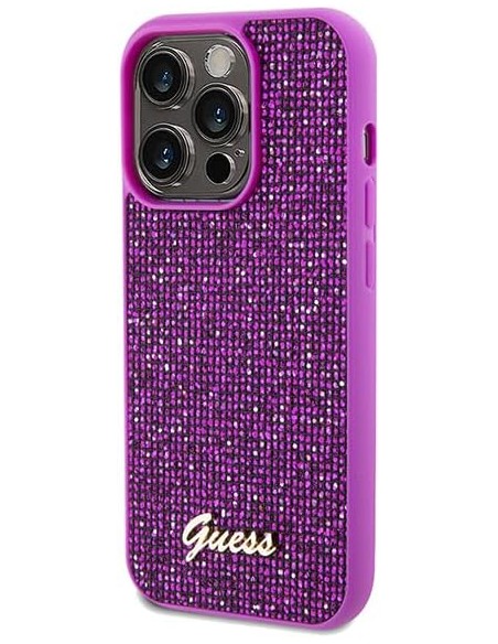 Funda Guess para Apple iPhone 14 Pro Color Fucsia con brillantes y logo dorado GUHCP14LPMSDGSF