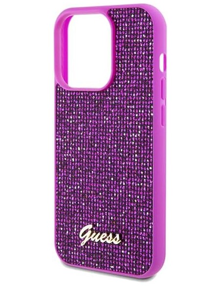 Funda Guess para Apple iPhone 14 Pro Color Fucsia con brillantes y logo dorado GUHCP14LPMSDGSF