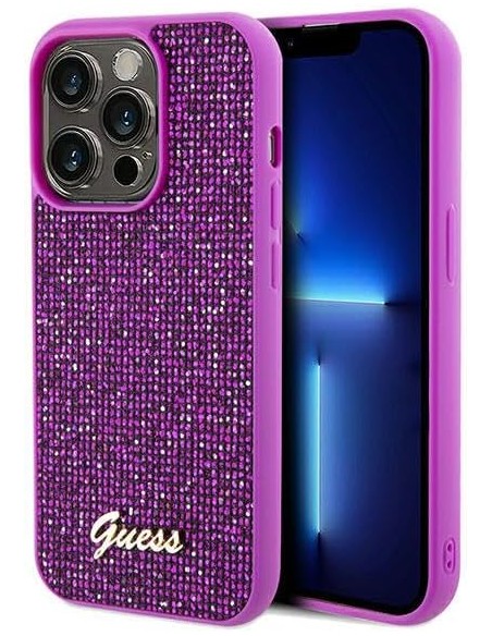 Funda Guess para Apple iPhone 14 Pro Max Color Fucsia con brillantes y logo dorado GUHCP14XPMSDGSF