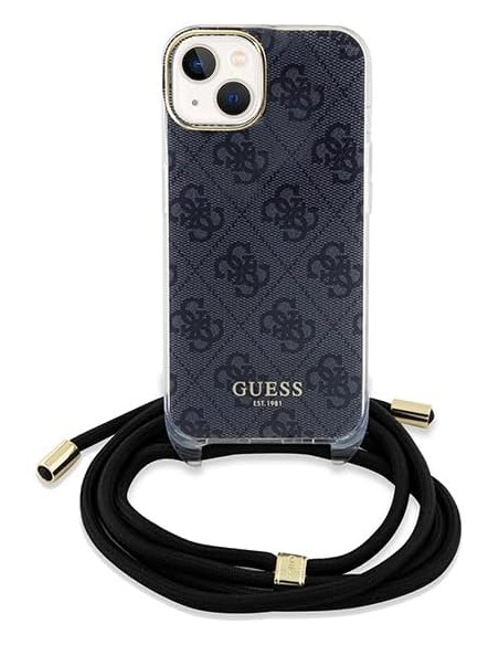 Funda Guess en Silicona diseño 4G con Cordón para iPhone 15 | 14 | 13 color Negro GUHCP15SHC4SEK