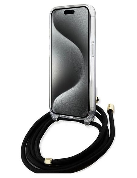 Funda Guess en Silicona diseño 4G con Cordón para iPhone 15 | 14 | 13 color Negro GUHCP15SHC4SEK