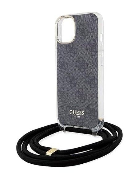 Funda Guess en Silicona diseño 4G con Cordón para iPhone 15 | 14 | 13 color Negro GUHCP15SHC4SEK