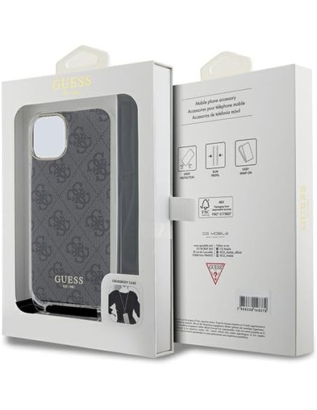 Funda Guess en Silicona diseño 4G con Cordón para iPhone 15 | 14 | 13 color Negro GUHCP15SHC4SEK