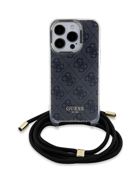 Funda Guess en Silicona diseño 4G con Cordón para iPhone 15 Pro color Negro GUHCP15LHC4SEK