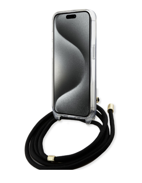 Funda Guess en Silicona diseño 4G con Cordón para iPhone 15 Pro color Negro GUHCP15LHC4SEK