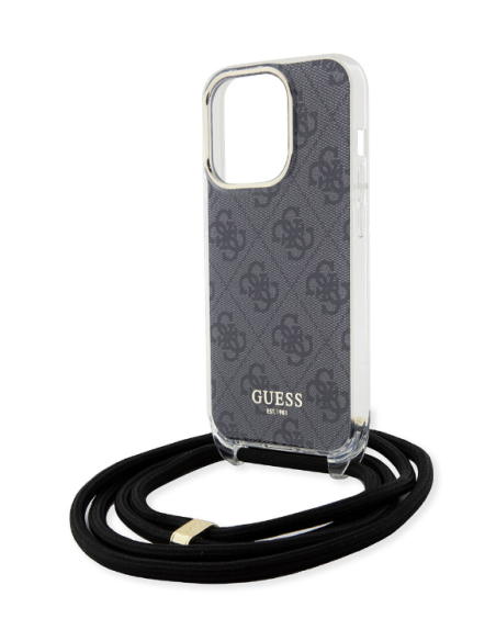 Funda Guess en Silicona diseño 4G con Cordón para iPhone 15 Pro color Negro GUHCP15LHC4SEK