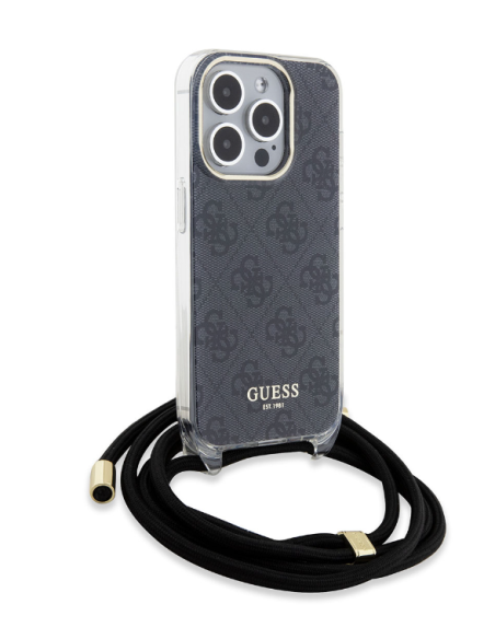 Funda Guess en Silicona diseño 4G con Cordón para iPhone 15 Pro color Negro GUHCP15LHC4SEK