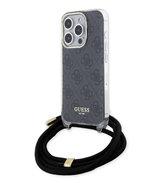 Funda Guess en Silicona diseño 4G con Cordón para iPhone 15 Pro color Negro GUHCP15LHC4SEK