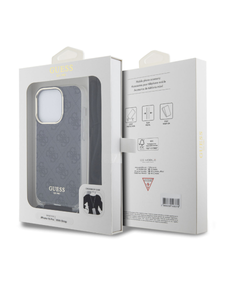 Funda Guess en Silicona diseño 4G con Cordón para iPhone 15 Pro color Negro GUHCP15LHC4SEK