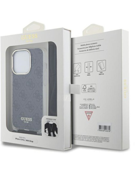 Funda Guess en Silicona diseño 4G con Cordón para iPhone 15 Pro Max color Negro GUHCP15XHC4SEK