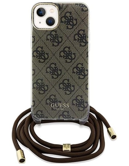 Funda Guess en Silicona diseño 4G con Cordón para iPhone 15 | 14 | 13 color Marrón GUHCP15SHC4SEW