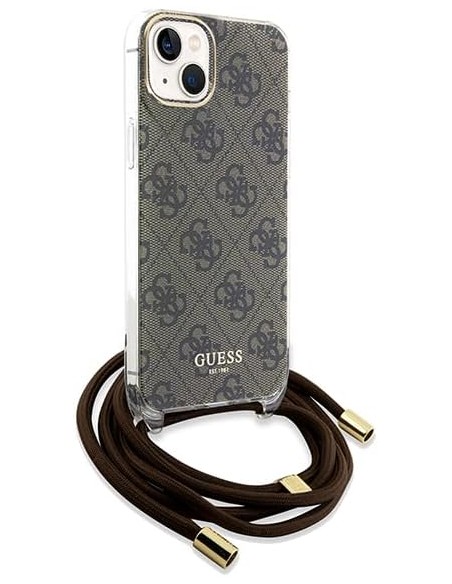 Funda Guess en Silicona diseño 4G con Cordón para iPhone 15 | 14 | 13 color Marrón GUHCP15SHC4SEW
