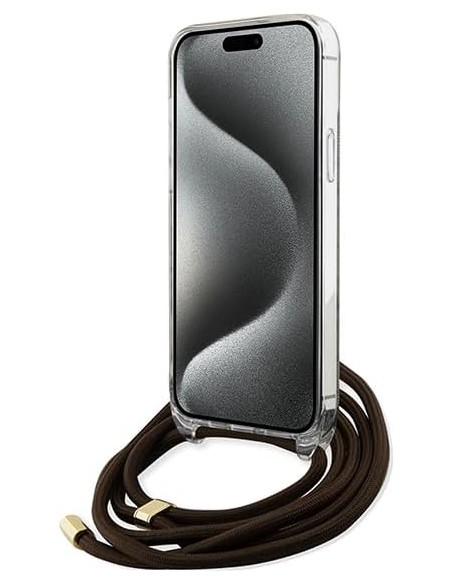 Funda Guess en Silicona diseño 4G con Cordón para iPhone 15 | 14 | 13 color Marrón GUHCP15SHC4SEW