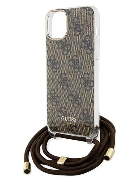 Funda Guess en Silicona diseño 4G con Cordón para iPhone 15 | 14 | 13 color Marrón GUHCP15SHC4SEW